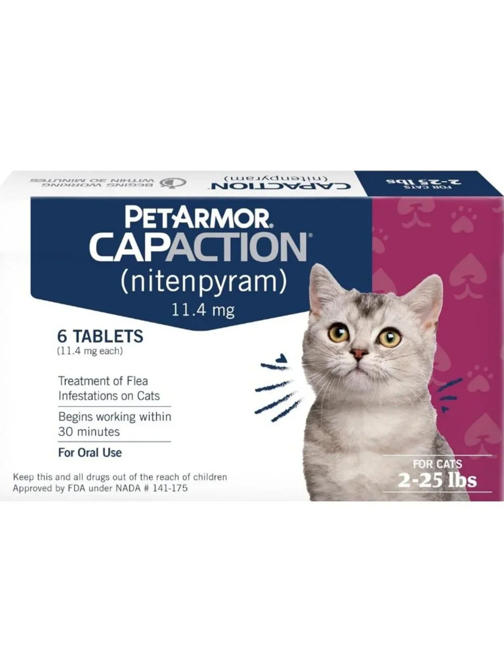 Fast-Acting Oral Flea Treatment for Cats 2-25 lbs, 6 Tablets, No Mess, Quick